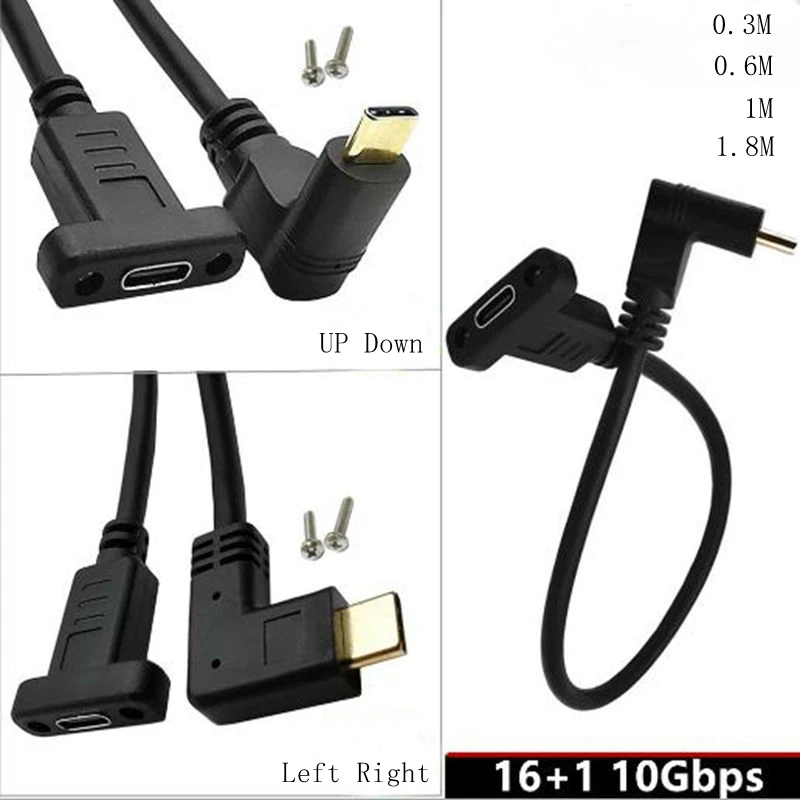Кабель удлинитель для передачи данных с разъемами USB Type C и штекером 90 градусов