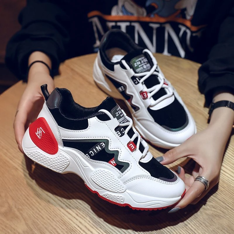 

Women's Chunky Sneakers Fashion Casual Shoes Trainers Tenis Woman Running Lace Up Multi Color Platform Vulcanized Shoes 2020