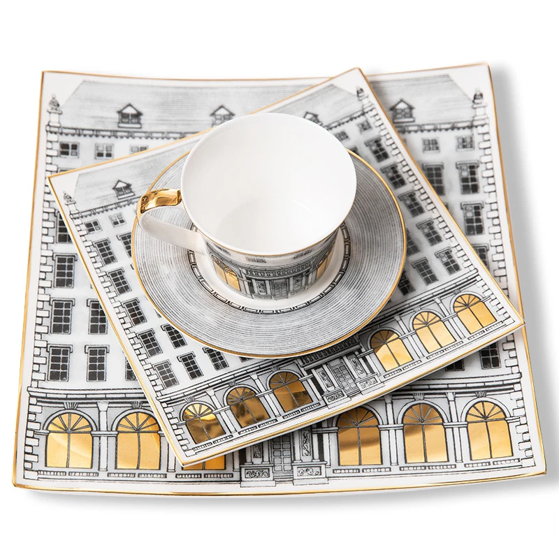 Euro Porcelain Cup and Saucer Set Royal Bone china Coffee Tea Vintage 'Golden Window' Mug for Home Office | Дом и сад