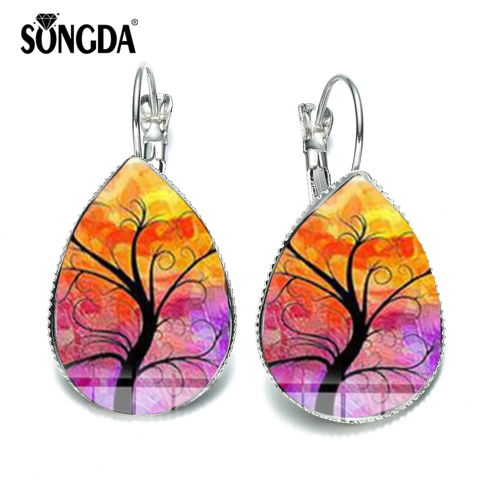 

SONGDA Vintage Tree of Life Women Teardrop Earrings Colorful Mandala Pattern Time Gem Water Drop Earrings Silver Bronze Jewelry
