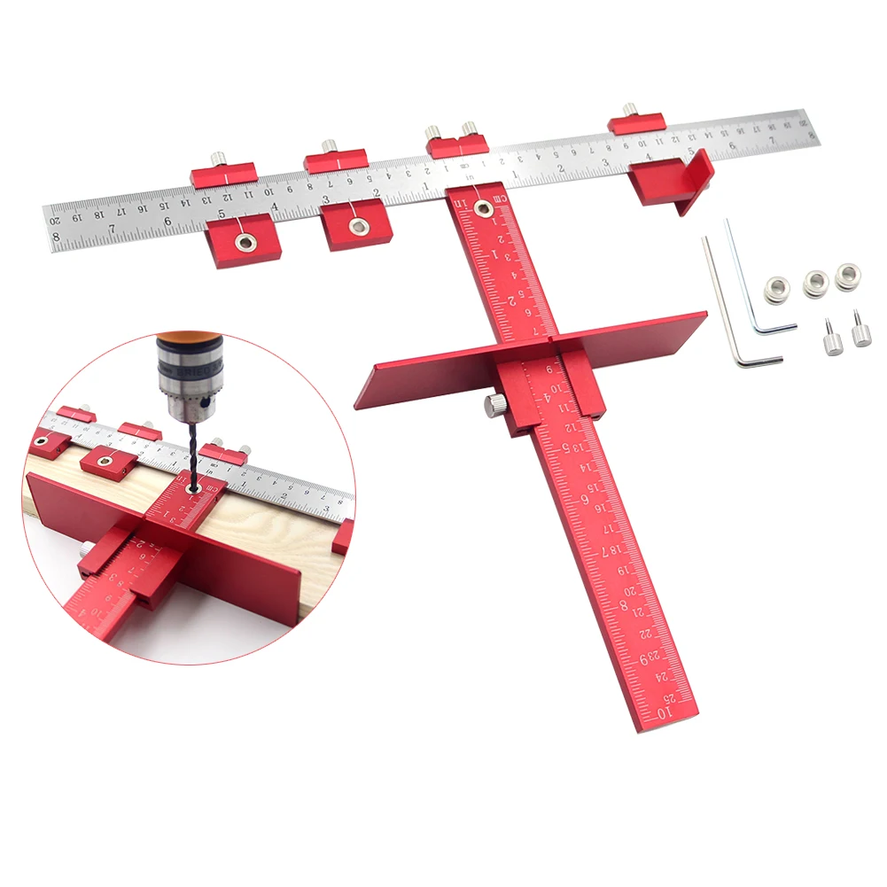 

Drilling Aluminum Alloy Templates Durable Positioning Jig Locator Woodworking Tool Cabinet Guide Accurate T Shaped Accessories