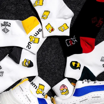 

Harajuku cute couple simpson sesame street cartoon pattern ankle socks fun simpsons happy woman cotton socks ladies socks