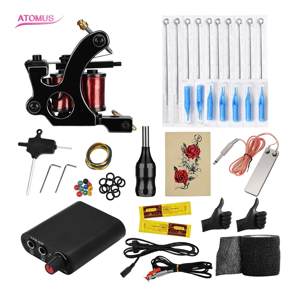 

Complete Tattoo Machine Kit Set Coils Guns Grips Pigment Sets Power Supply Tattoo Beginner Lining Shading Kits Permanent Makeup