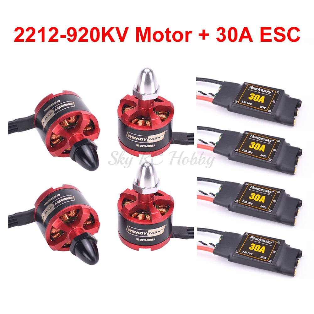 

4pcs 2212 920KV CW CCW Brushless Motor + 4x 30A 2-6S ESC OPTO Electronic Speed Controller For F450 S500 X525 Multicopter