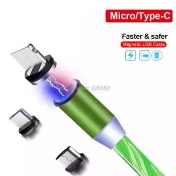 

Magnetic Type c Micro Usb Cable Quick Charger Cable Flowing Led Light Fast Charging Cables For Samsung S8 S9 S10 Note 9 10 Htc a