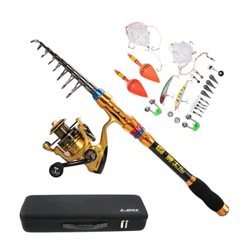 

Portable Lure Rod Set Spinning Rod and Fishing Reel Combos Full Kit Telescopic Fishing Rod Pole with Reel Line Lures Hooks