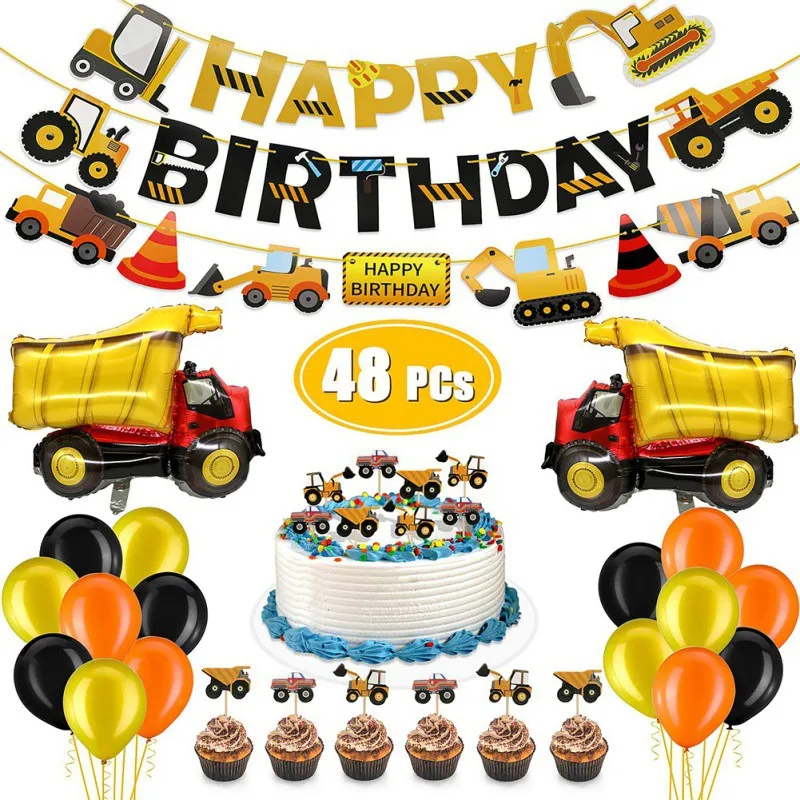 День Рождения мультфильм торт топперы инженерный автомобиль обертки для кексов ребенок день рождения Pull флаг баннер