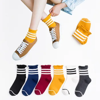 

New Women Striped Pattern Cotton Crew Socks Harajuku Brand Fashion High Quality Novelty Funny Yellow Casual Cheap Novelty