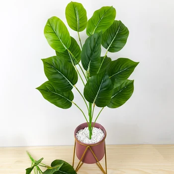 

55cm 12 Heads Tropical Monstera Artificial Plants Fake Palm Tree Plastic Leafs False Turtle Leaves For Home Garden Party Decor