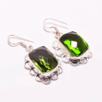 通販 ペリドットシルバーオーバーレイ銅イヤリング、ハンドメイド女性宝石類のギフト、E5108