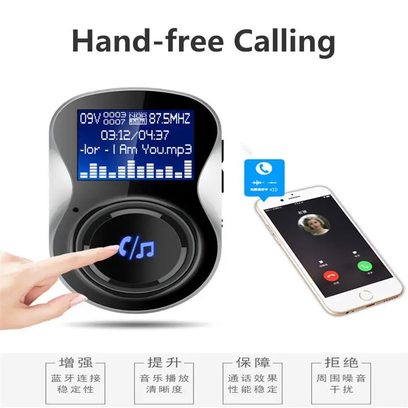 Универсальный Автомобильный MP3-плеер с диагональю 1,4 дюйма, с функцией обнаружения напряжения, QC3.0, автомобильное зарядное устройство, Bluetooth, fm-передатчик, вызов без рук