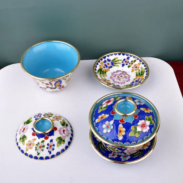 Пекин Cloisonne Крышка Чаша из трех частей чайная чаша чайный набор чашек Рекомендуемые подарочные украшения