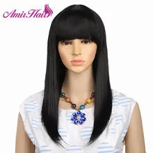 

Amir Synthetic long bob wig Black blonde wig with Bangs Yaki Straight Hair Wig Medium Length Wigs for Women Natural Wig Cosplay