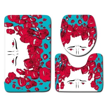 

3pcs/set Simple Bath Mat Set Non-Slip Toilet Seat Cover Absorbent Bathroom Rug Flannel Toilet Floor Mats Bath Carpet Set