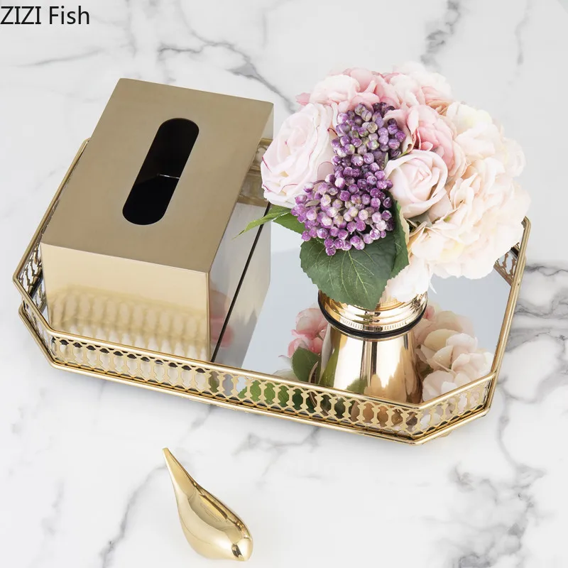 Classic European Metal Golden Square Tissue Box Roll Paper Storage Home Living Room Coffee Table Desktop Tissue Box Home Decor
