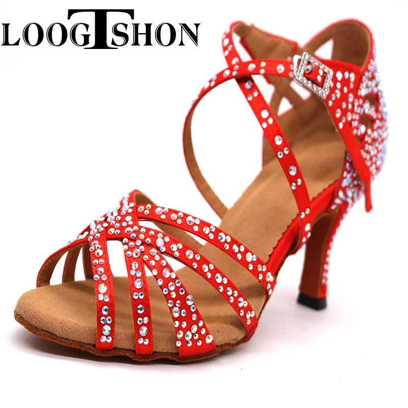 Loogtshon Women Dance Boots for Ladies High Heel Flannel Ballroom Modern Dance Shoes RED Gilrs Soft Sole Bachata Salsa dance shoes