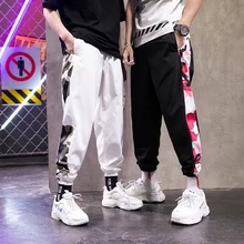 Разборчивые мужские камуфляжные штаны для бега с боковой полосой, мужские уличные черные спортивные штаны, мужские осенние брюки в стиле хип-хоп, шаровары