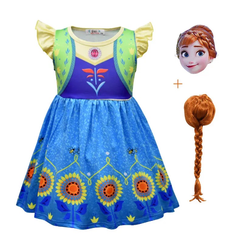 Платье принцессы Анны для девочек с подсолнухом Детский костюм на Хэллоуин