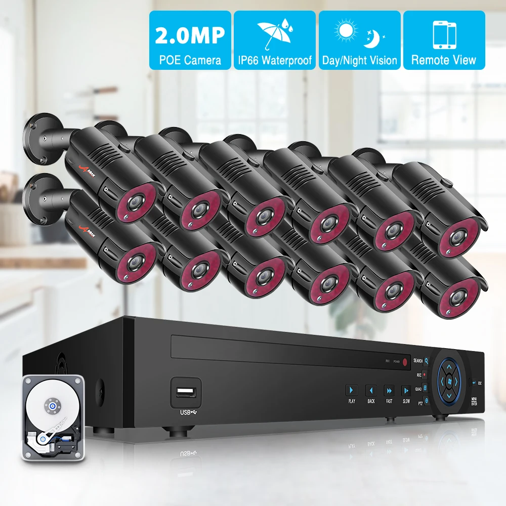

ANRAN 12CH POE 1080P HD Video Surveillance Kit Security Camera System Night Vision IP Cameras Kits CCTV System For Home