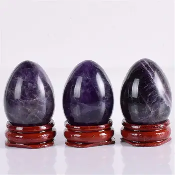 

100% Natural Real Amethyst Yoni Egg Undrilled Yoni Eggs with Wooden base Massage Stones for Women to Train Relax Muscle Tools