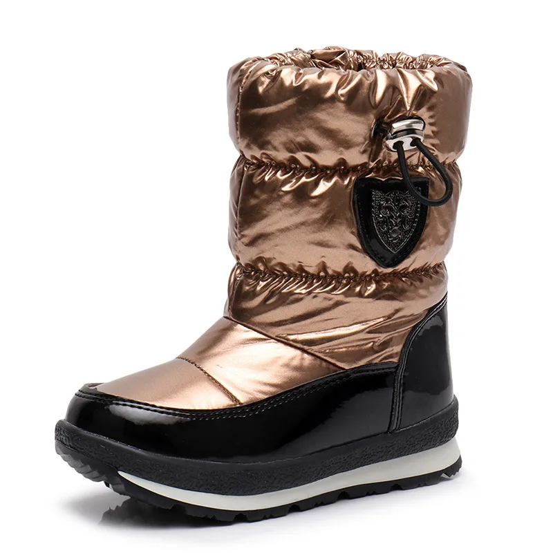 Зима, детские ботинки для девочек, с блестками, шерсть, детская теплая обувь, студенческие зимние ботинки для мальчиков, водонепроницаемые ботинки принцессы, детские кроссовки - Цвет: Golden  snow boots