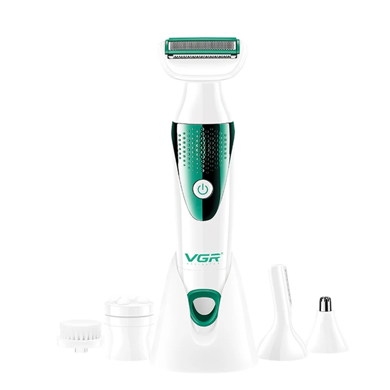 

VGR 5 in 1 Lady Shaver Painless Body Hair Trimmer Women battery Epilator Armpit Leg Hair Remover Facial Cleaning Brush