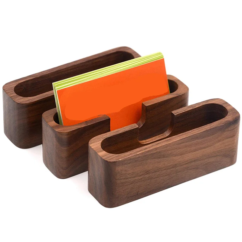 

3-Pack Wood Business Card Holder for Desk Wooden Business Card Organizer Case Stand