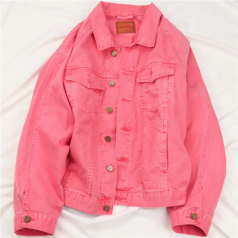 

Autumn Fashion Pink Jeans Jacket Women Student Outerwear Batwing sleeve Denim Jackets Korean Oversized Loose Denim Coat Female