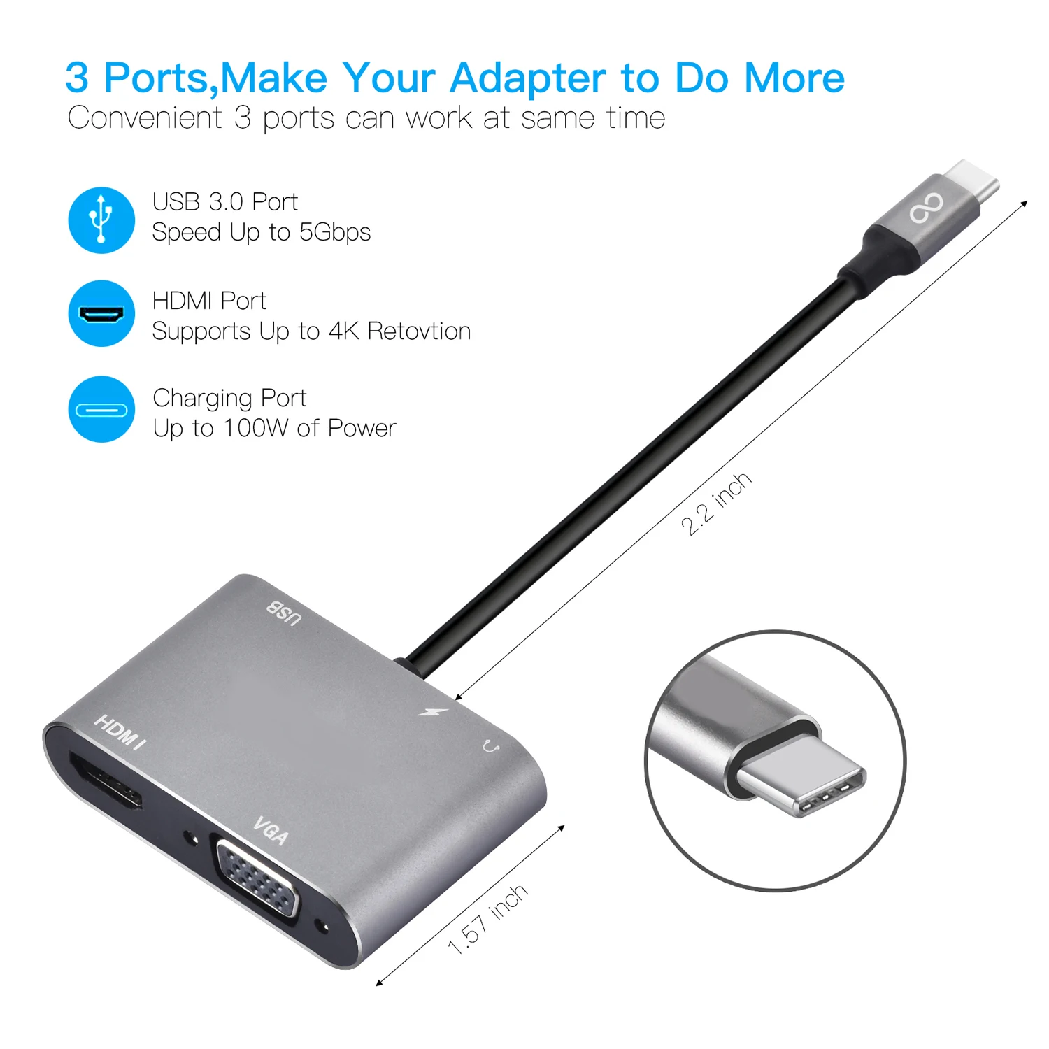 Generic Usb C Hub To Hdmi Vga Multiport Adapter 5 In 1 Usb C To Hdmi