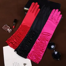 Красочные женские свадебные длинные перчатки, длина до локтя, полный палец, свадебные аксессуары, розовые, черные, рождественские перчатки ST012