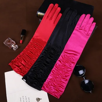 

Colorful Women Bridal Long Gloves Elbow Length Full Finger Wedding Accessories Rosy Black Christmas Gloves ST012