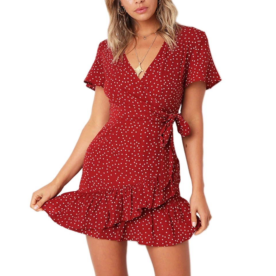 ruffle elastic waist wrap dress