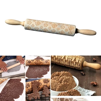 

Embossing Rolling Pin Baking Cookies Cake Dough Engraved Roller Cookie Noodle Stick Printing Rolling Pin Baking Cookies Tool
