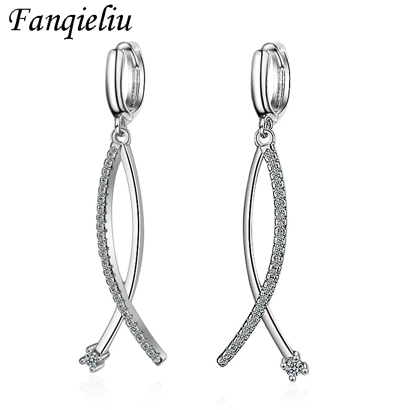 

Fanqieliu Long Charms Crystal Earring Girl's Birthday Gift Fine Jewelry 925 Sterling Silver Drop Earrings For Women FQL20369