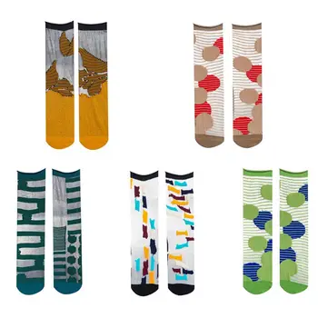 

Women Sheer Glass Fiber Crew Socks Irregular Polka Dot Stripes Harajuku Hosiery