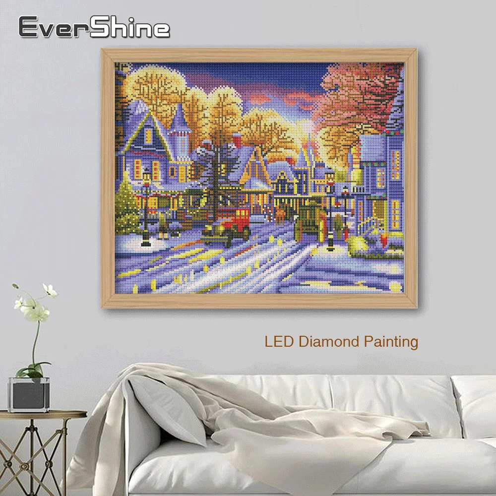 

EverShine DIY Diamond Painting Cross Stitch Scenery Diamond Embroidery Full Display LED Light Special Shape Rhinestone Picture