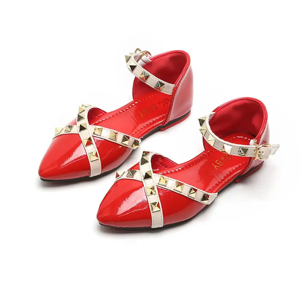 Kids Shoes Girls Rivet Dress Princess PU Leather Sandals Ballet Flats |