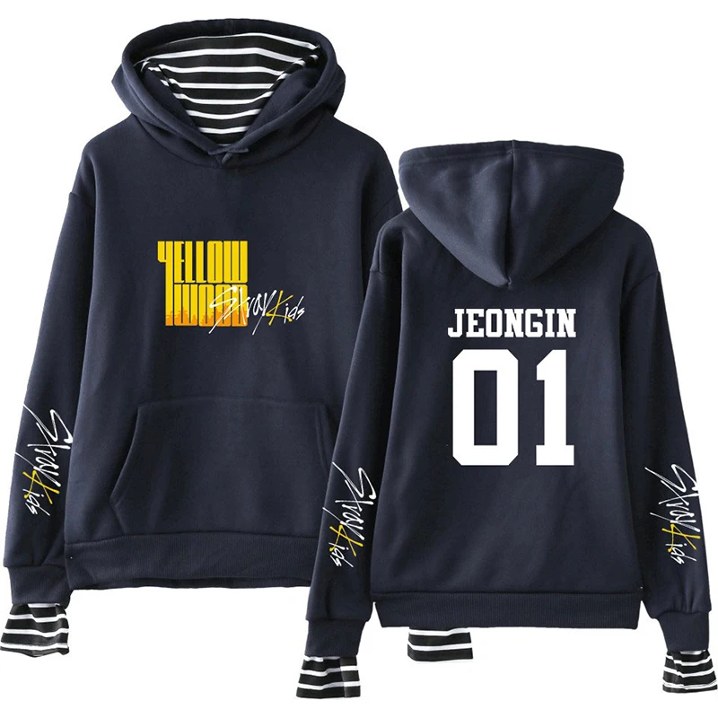 KPOP Stray Kids альбом желтая древесина Повседневная Поддельные два толстовка Свободный пуловер Весна и осень дропшиппинг