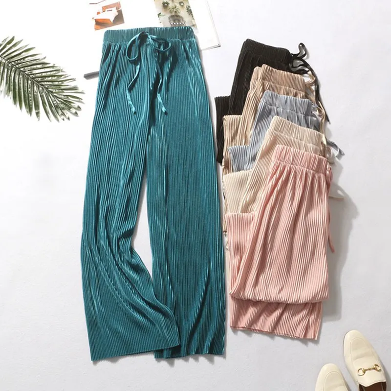 

New Women Pants 2019 High Waist Casual Concise All-match Summer Slacks Pants Women Ice Silk Nine-cent Trousers Female Slacks!