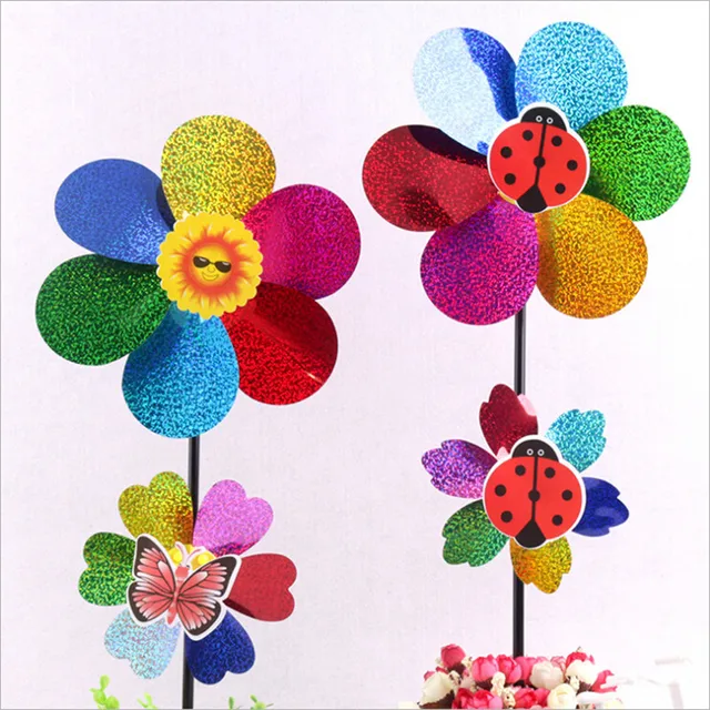 1PC Wind Spinner Kids Toy Colorful Sequins Double Layer Sunflower Windmill Wind Spinner Home Garden Yard Decoration 5