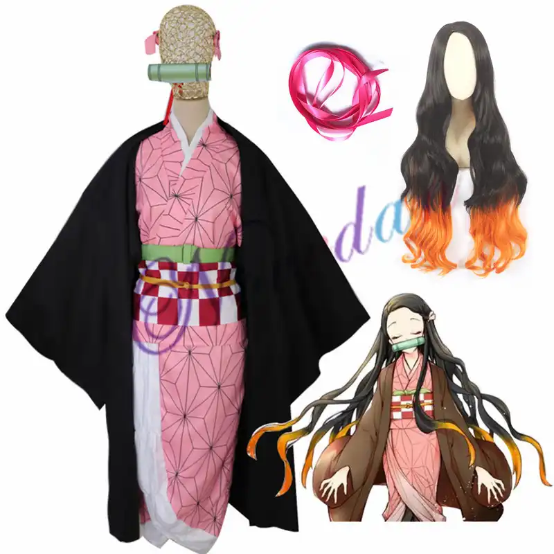 Demon Slayer Kamado Nezuko Cosplay Pink Kimono Costume Women Outfit Full Suits
