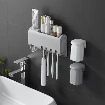 

Automatic Toothbrush Squeeze Sticky Suction Pad Wall Mounted Toothbrush Holder Free Punching Bathroom Wash Set