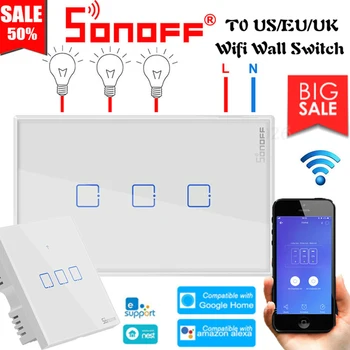 

SONOFF T0 TX US/EU/UK 2/3Gang Voice APP Touch Control Wifi Smart Wall Light Switch Basic Timer With Alexa Google Home Smart Home