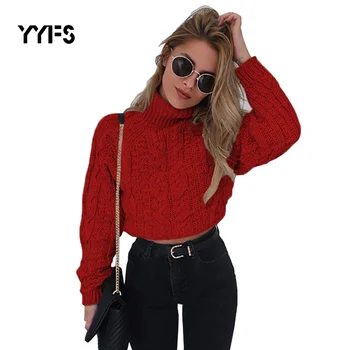 

Casual Knitted Short Sweater Women Turtleneck Streetwear Women's Jumper Solid High Collar Pullover Autumn Winter Sweater Famale