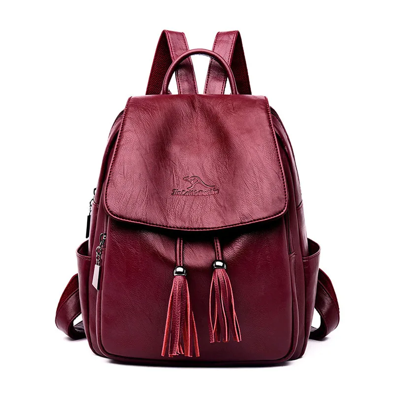 Модный женский рюкзак Mochilas из овечьей кожи с кисточками, Женская дорожная сумка, рюкзаки, школьные рюкзаки для девочек-подростков - Цвет: Red