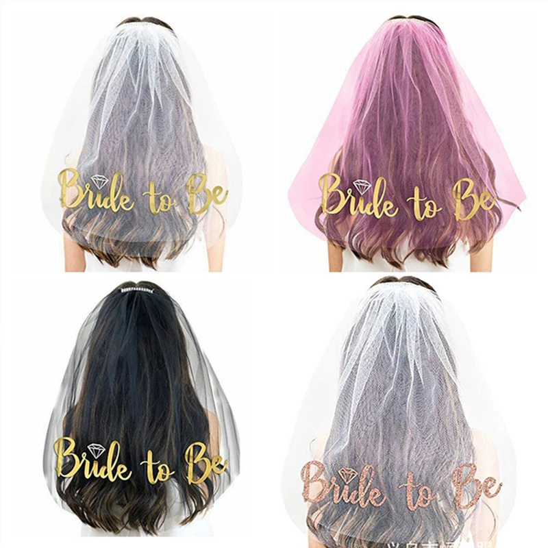 

Wedding Decoration Bride To Be Veil Rose Gold Glitter Two Layers White Bridal Veil Hen Party Bachelorette Decoration Supplies