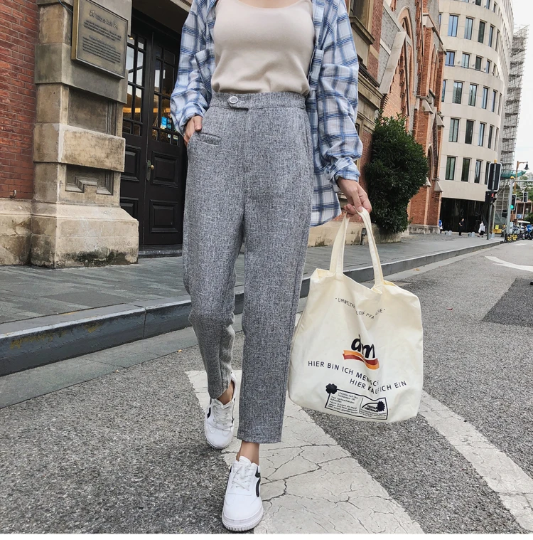 pantalones mujer cintura alta, рубашки, брюки-карго, Женские повседневные длинные штаны на пуговицах, 2116 50