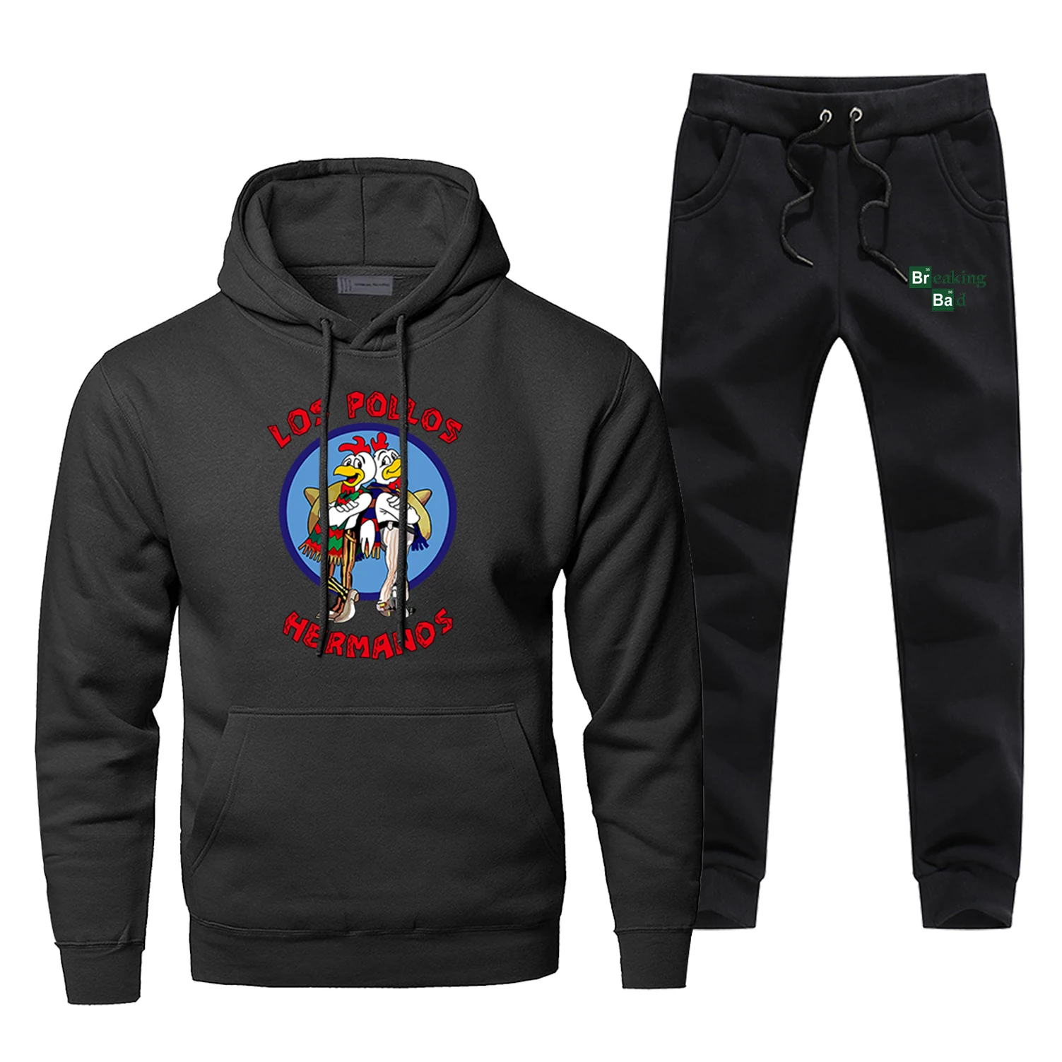 Breaking Bad Мужской полный костюм спортивный костюм LOS POLLOS Hermanos с принтом спортивная одежда модный мужской спортивный костюм повседневные флисовые худи - Color: Black