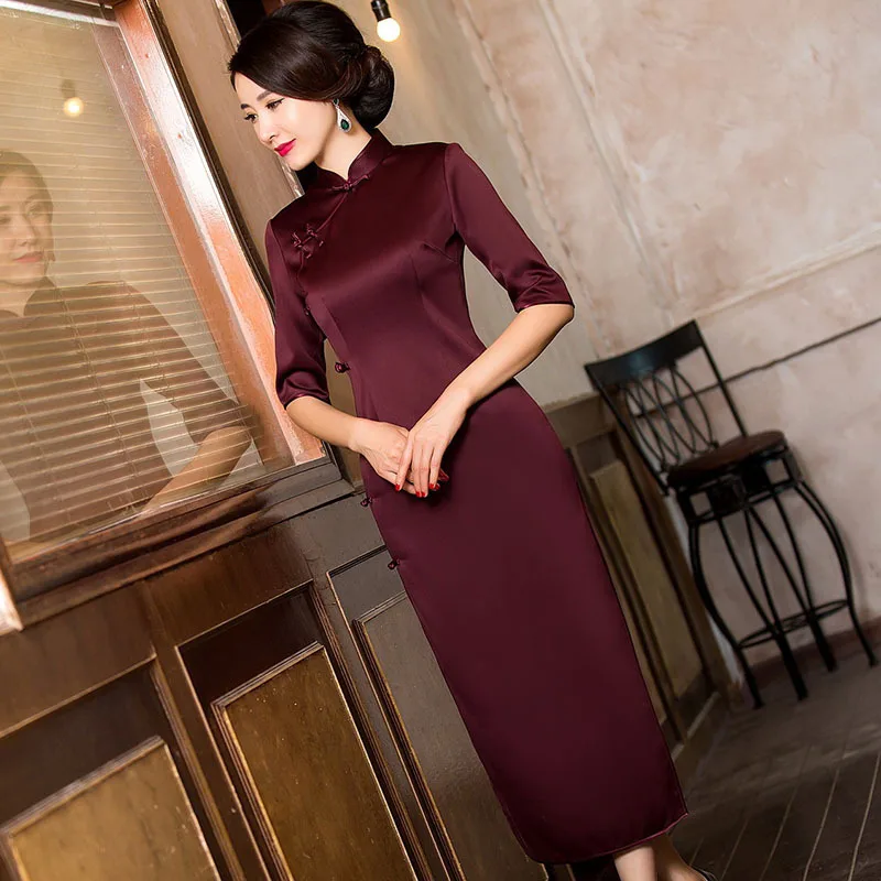

new retro long 7 minutes of cultivate morality show tall open fork qipao dress modified undertakes to high-end fashion