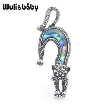 Wuli& baby, натуральная ракушка, броши-кошки для женщин, милая бегущая кошка, животное, брошь на булавке, подарки